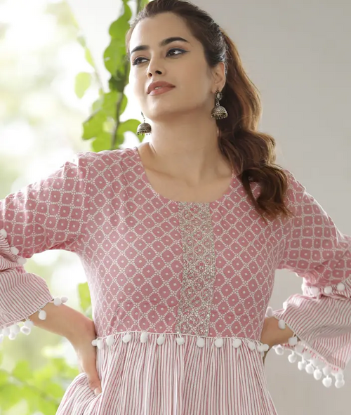 Pink Printed Rayon Tunic Top for Women